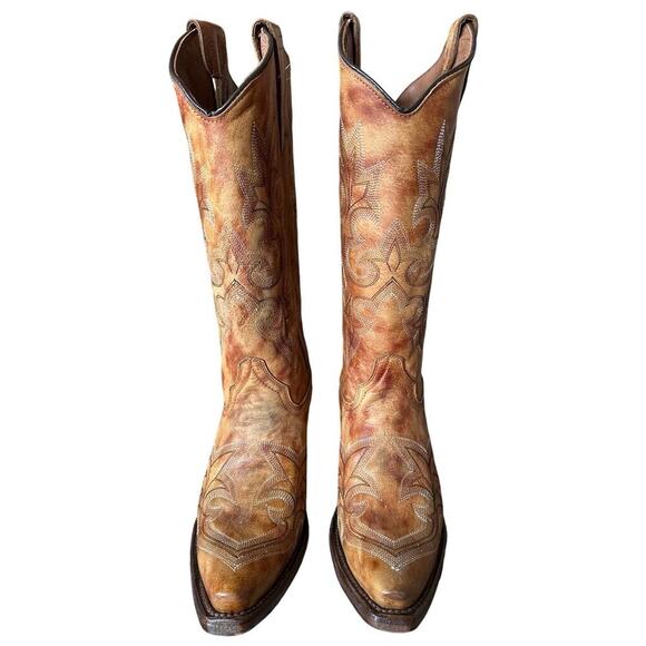 NWOT Women's Circle G Leather Cognac Tan Leather Snip Toe Western Boots Size 9 - Picture 2 of 8